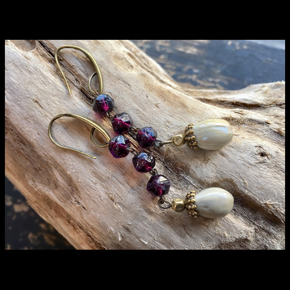 cranberry bead vintage earrings