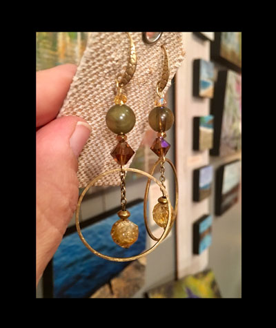 Bohemian drop hoop beaded handmade earrings at the Shutter Gallery Kennebunk Maine
