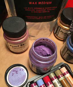 encaustic wax medium art supplies and purple powdered pigments