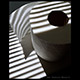 toilet paper is beautiful with striped reflection of window blinds